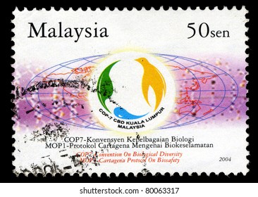 MALAYSIA - CIRCA 2004: A Stamp Printed In Malaysia Shows COP7 - Convention On Biological Diversity, MOP1 - Cartagena Protocol On Biosafety, Circa 2004