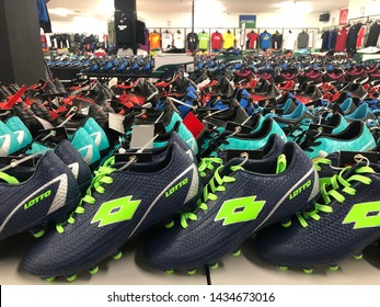 Malaysia, Circa 2019: Branded sportshoes on sale at a shopping mall in Kuala Lumpur. Malaysians are spending more and more to be healthy and lead a healthy lifestyle.