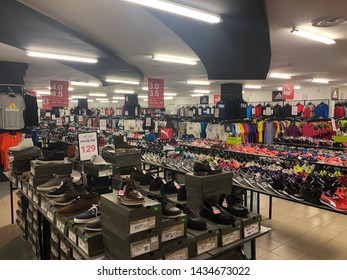 Malaysia, Circa 2019: Branded sportshoes on sale at a shopping mall in Kuala Lumpur. Malaysians are spending more and more to be healthy and lead a healthy lifestyle.