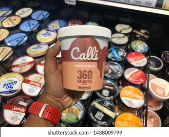 Malaysia, Circa 2019: Calli, Is A Low Calorie High Protein Ice Cream On Sale At A Supermarket. Calli Is A Malaysian Brand, A Delicious Low Calorie, Low Fat And Low Sugar Ice Cream. Shot On Smartphone.