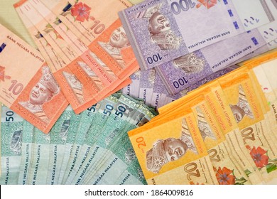 Malaysia currency of Malaysian ringgit banknotes .Paper money of ten, twenty, fifty and hundred  ringgit notes on closeup. Financial concept.