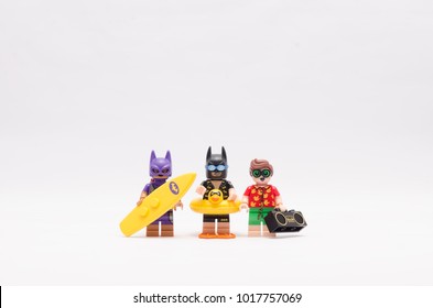 MALAYSIA, Jan 21, 2018. Batman, Bat Women And Robin Going On Vacation. Lego Minifigures Are Manufactured By The Lego Group.