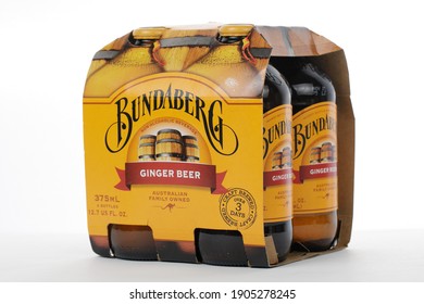 Malaysia, January 2021: A Carton Of Bunderberg Ginger Beer Isolated On White Background