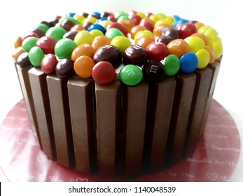 MALAYSIA - JULY 21, 2018: A Cake Made From Kitkat And MnM Chocolates For Birthday Party On Midnight