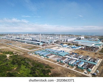 Malaysia – July 25, 2021: The Photo Showing An Aerial Of View Of Modern Manufacturing Plant Or Industrial Factory At Industrial Park Of Sarawak, Malaysia, Southeast Asia.