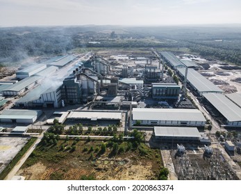 Malaysia – July 25, 2021: The Photo Showing An Aerial Of View Of Modern Manufacturing Plant Or Industrial Factory At Industrial Park Of Sarawak, Malaysia, Southeast Asia.