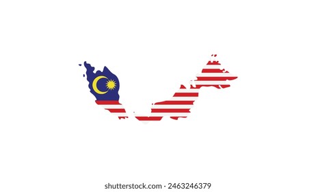 Malaysia Map with Flag. A simple and informative illustration featuring a map of Malaysia colored with the stripes of its national flag. This versatile image is perfect for projects.