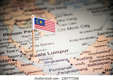 Malaysia Marked With A Flag On The Map