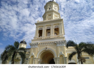 Malaysia, November 2019 : Tower Of Sultan Abu Bakar Mosque At Johor Bahru