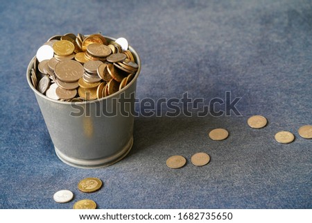 Malaysia Ringgit Coin 10 20 50 Payment Concept Background in Bucket 