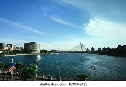 Malaysia / South East Asia - August 26, 2007: Beautiful Landscape Of Putra Jaya Bay With Government Office Buildings And Iconic Bridge