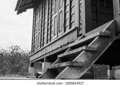 Malaysia Village House.selective Focus In Black And White