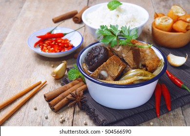 malaysian bak kut teh stew of pork with chinese herb soup.