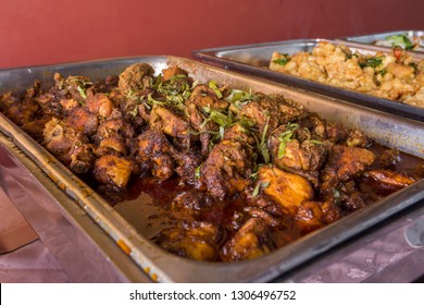 Malaysian Dish Rendang Ayam Or Dry Curry Chicken In A Steel Pot