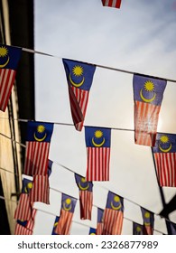 Malaysian Independence Day in August with hanging flags.