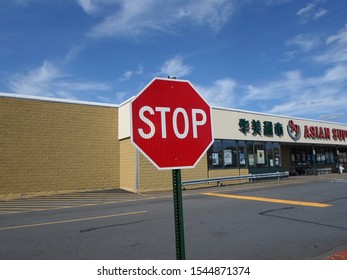 Malden, Massachusetts / USA - 10/29/2019: Broadway Plaza