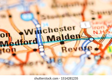 Malden. Massachusetts. USA On A Geography Map