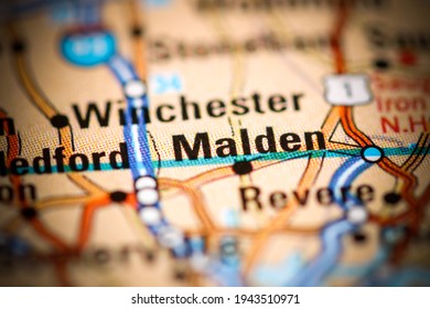 Malden. Massachusetts. USA On A Geography Map