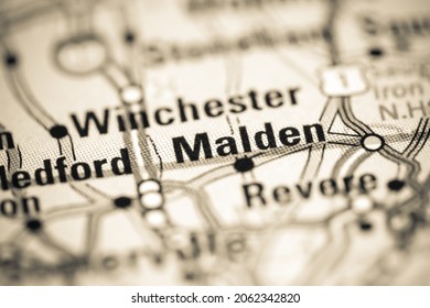 Malden. Massachusetts. USA On A Geography Map