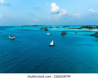 MALDIVES, 2022, MAR, 10th, Aerial View, Gili Lankanfushi With Water Bungalows, Indian Ocean, Lankanfushi, North Malé Atoll, Maldives