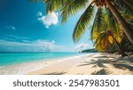 Maldives island beach. Tropical landscape of summer scenery, white sand with palm trees. Luxury travel vacation destination. Exotic beach landscape.