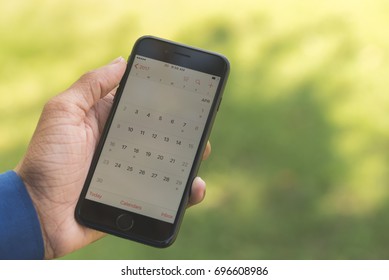 Maldives - July 14, 2027: calendar app on the Apple iphone 7 display screen