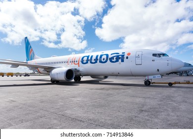 Maldives, Male - 18 March 2017: Airplane FlyDubai ready to take off at airport field.
