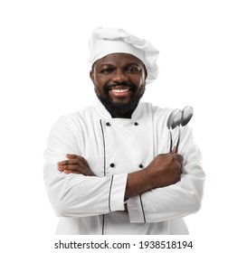 Male African-American chef on white background - Powered by Shutterstock