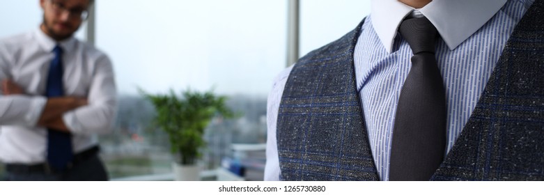 Male Arm In Blue Suit Set Tie Closeup. White Collar Management Job Serious Move Secretary Student Luxury Formal Interview Executive Agent Marriage Store Corporate Elegance Employment Preparation