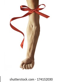 Male Arm With Red Tie And Visible Veins