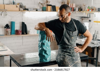 Male Artist Sculptor Artisan Standing In The Art Workshop