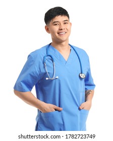 Male Asian Doctor On White Background