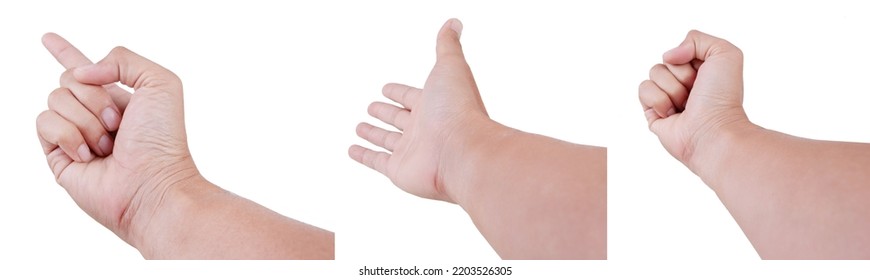 Male asian hand gestures isolated over the white background. pointing pose, beging pose, fist pose. FIRST PERSON VIEW. - Powered by Shutterstock