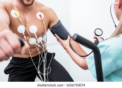 Male athlete does a cardiac stress test