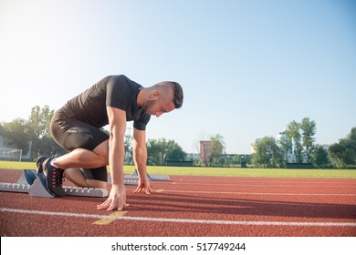 Male Athlete On Starting Position Athletics Stock Photo 517749244 ...