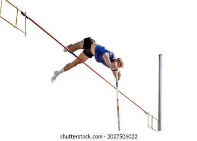 Male Athlete Pole Vault On White Background