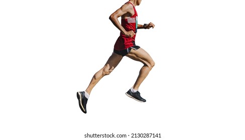 Male Athlete Running Marathon On White Background