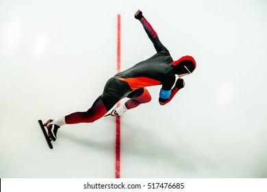 Male Athlete Speed Skater Start In Sprint Race In Competitions Speed Skating