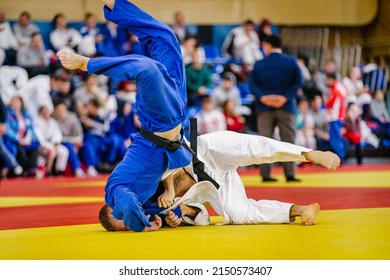 Male Athletes Judoka Fight Judo Competition