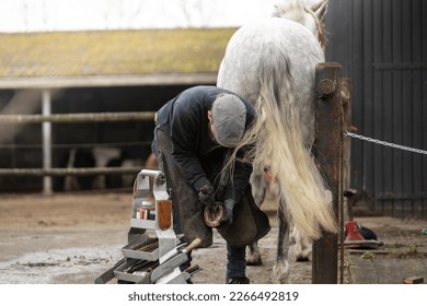 male barefoot horse farrier trimming - Powered by Shutterstock