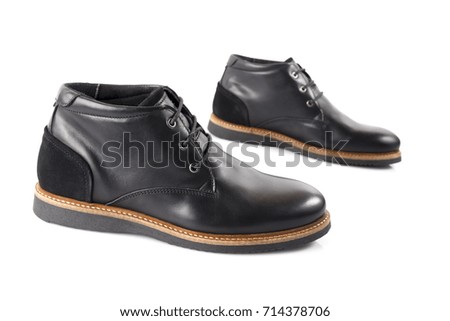 Male Black Boot on White Background, Isolated Product.