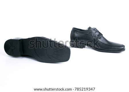 Male black leather elegant shoe on white background, isolated product, Comfortable footwear.