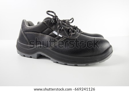 Male Black Shoe on White Background, Isolated Product, Top View, Studio.