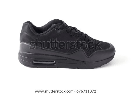 Male Black Sneaker on White Background, Isolated Product, Top View, Studio.