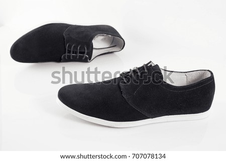 Male Blue Leather Shoes on White Background, Isolated Product.