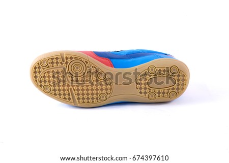 Male Blue and Red Sneaker on White Background, Isolated Product, Top View, Studio.