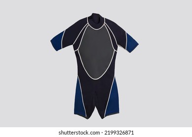 Male Blue Short Diving Wet Suit For Underwater Swimming Isolated On White Background