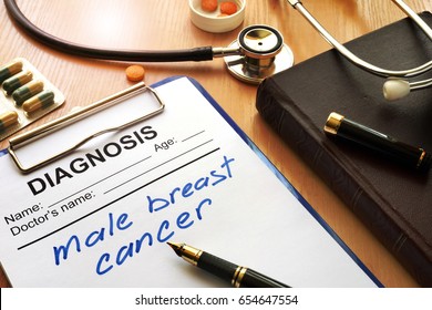 Male Breast Cancer Diagnosis On A Medical Form.
