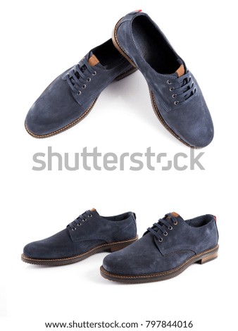 Male brown and blue shoes on white background, isolated product, comfortable Footwear.