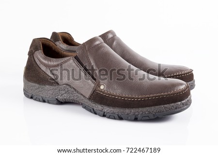Male Brown Leather Shoe on White Background, Isolated Product.